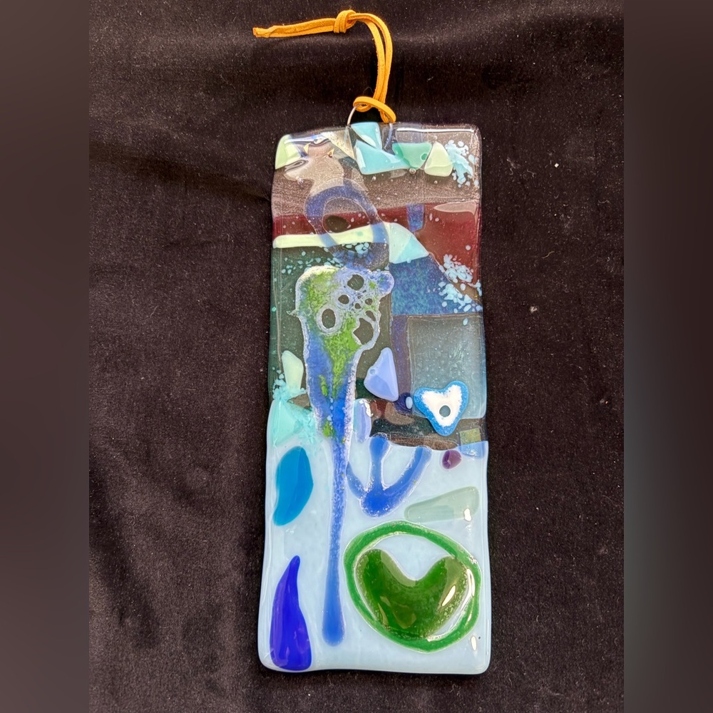 Sea Magic “ Fused Art Glass Handmade Hanging Plaque 9”x 3.5” Original
